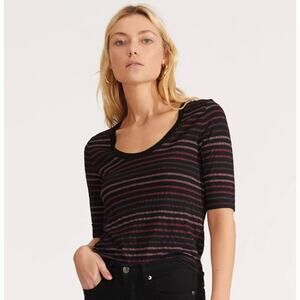 Veronica Beard Jeans Black Metallic Scoop Neck Short Sleeve Shirt Women size XS